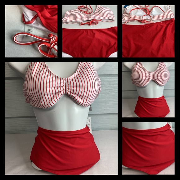 Red and White Striped Women's Swimwear.11 - Picture 4 of 4